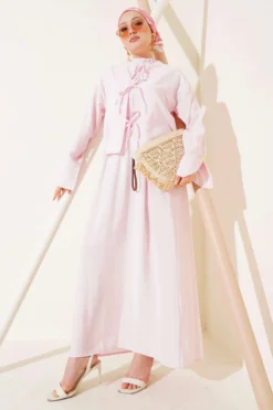 Front Tie Strap Dress Two-Piece Set Pink