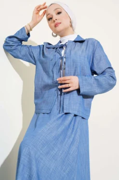 Alternative view of Tie-Front Tencel Skirt Set Blue