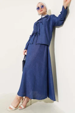 Tie-Front Tencel Skirt Set Blue