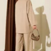 Front Tie Detail Two-Piece Set Beige wholesale clothing set view 3 - Hicabistan Turkey factory
