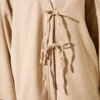 Front Tie Detail Two-Piece Set Beige wholesale clothing set view 4 - Hicabistan Turkey factory