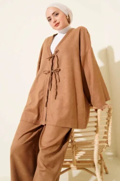 Alternative view of Front Tie Detail Two-Piece Set Camel