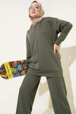 Alternative view of Basic Two-Piece Set with Front Cutout Khaki