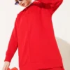 Basic Two-Piece Set with Front Cutout Red all'ingrosso clothing set view 2 - Hicabistan fabbrica Turchia