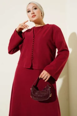 Alternative view of Mini Button Front Dress Two-Piece Set Burgundy