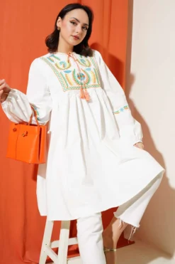 Embroidered Tassel Tunic Orange