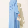 Buttoned Dress with Ribbed Front Blue بالجملة dress view 3 - Hicabistan مصنع تركيا
