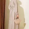 Buttoned Dress with Ribbed Front Stone all'ingrosso dress view 3 - Hicabistan fabbrica Turchia