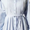 Dress with Ribbed Front and Tie Belt Baby Blue بالجملة dress view 4 - Hicabistan مصنع تركيا