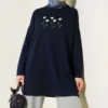 Embroidered Daisy Tunic Navy Blue