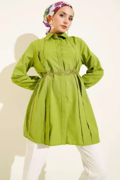 Tunic with Front Pleats and Tie Belt