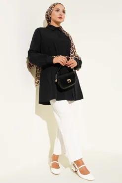 Alternative Ansicht von Tunic with Front Pleats and Tie Belt Black