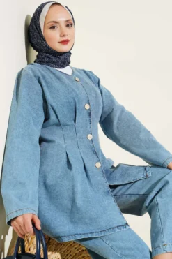 Alternative view of Front Pencil Denim Two-Piece Set Blue