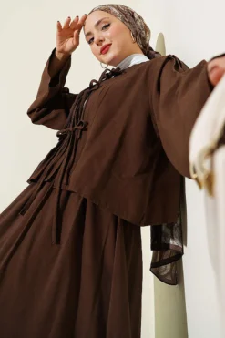 Pleated Front Tied Skirt Set Brown