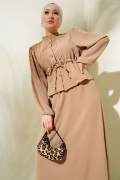 Pleated Waist Tunic with Skirt Set en gros clothing set view 2 - Hicabistan usine Turquie