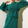 Pleated Waist Tunic with Skirt Set Emerald wholesale clothing set view 2 - Hicabistan Turkey factory