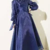 Pleated Tulle Evening Dress Navy Blue بالجملة dress view 2 - Hicabistan مصنع تركيا