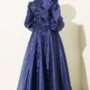 Pleated Tulle Evening Dress Navy Blue بالجملة dress view 3 - Hicabistan مصنع تركيا