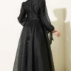 Pleated Tulle Evening Dress Black all'ingrosso dress view 3 - Hicabistan fabbrica Turchia