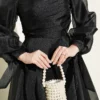 Pleated Tulle Evening Dress Black all'ingrosso dress view 4 - Hicabistan fabbrica Turchia