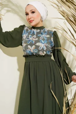 Alternative view of Overlay Floral Belted Dress Khaki