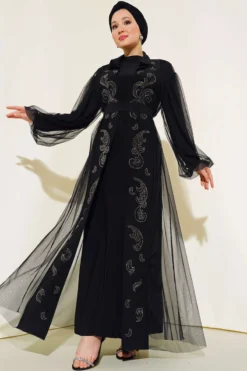 Embellished Beaded Abaya Black