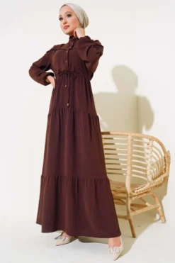 Alternative view of Half Button Front Layered Dress Brown