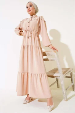 Half Button Front Layered Dress