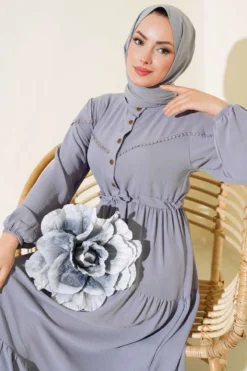 Alternative view of Half Button Front Layered Dress Grey