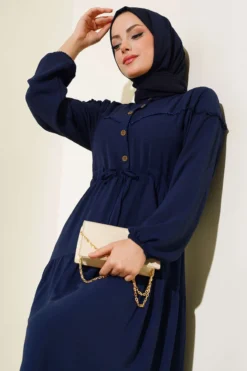 Alternative view of Half Button Front Layered Dress Navy Blue