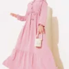 Half Button Front Layered Dress Powder Pink