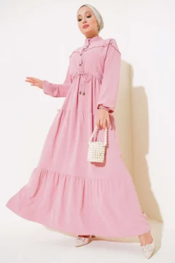 Half Button Front Layered Dress Powder Pink