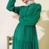Half Button Front Layered Dress Green