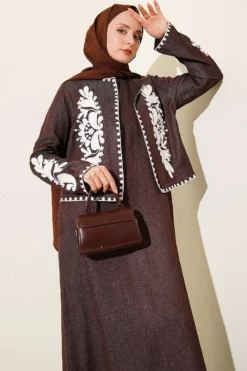 Alternative view of Embroidered Detail Jacket Dress Set Brown