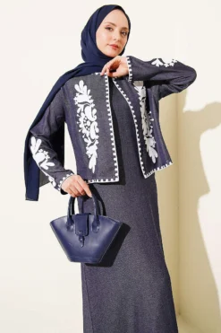 Alternative view of Embroidered Detail Jacket Dress Set Navy Blue