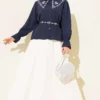 Embroidered Baby Collar Skirt Set Navy Blue