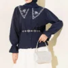 Embroidered Baby Collar Skirt Set Navy Blue groothandel clothing set view 2 - Hicabistan Turkije fabriek