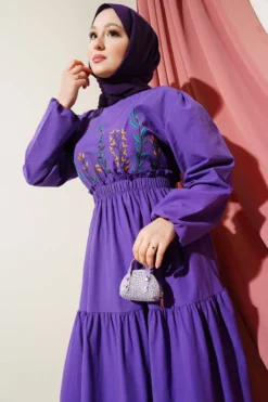 Alternative view of Embroidered Tiered Dress with Elastic Waist Purple