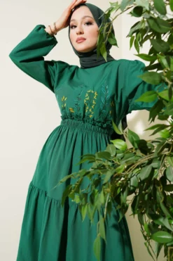 Alternative view of Embroidered Tiered Dress with Elastic Waist Emerald