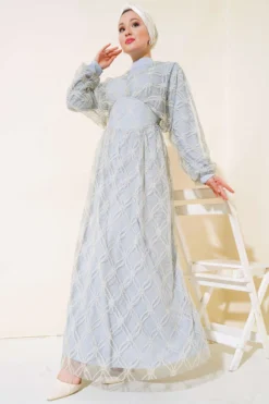 Alternative view of Embroidered Tulle Dress Grey