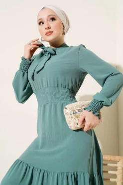 Vista alternativa di Front Tie Detail Elastic Dress