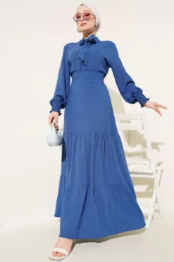 Front Tie Detail Elastic Dress Indigo