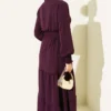 Front Tie Detail Elastic Dress Plum wholesale dress view 3 - Hicabistan Turkey factory