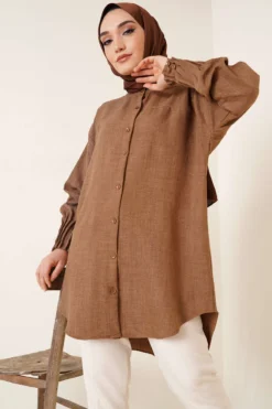 Tunic Shirt with Ribbed Details Brown