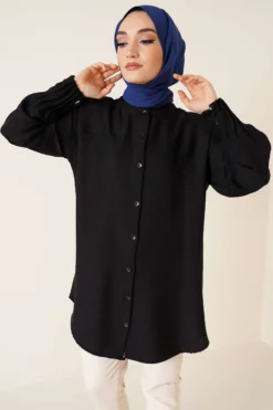 Tunic Shirt with Ribbed Details Black