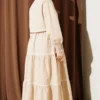 Dress Set with Ribbed Stitch Detail Beige groothandel dress view 3 - Hicabistan Turkije fabriek