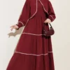Dress Set with Ribbed Stitch Detail Burgundy groothandel dress view 2 - Hicabistan Turkije fabriek