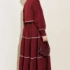 Dress Set with Ribbed Stitch Detail Burgundy groothandel dress view 3 - Hicabistan Turkije fabriek