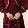 Dress Set with Ribbed Stitch Detail Burgundy groothandel dress view 4 - Hicabistan Turkije fabriek