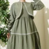 Dress Set with Ribbed Stitch Detail Khaki groothandel dress view 2 - Hicabistan Turkije fabriek